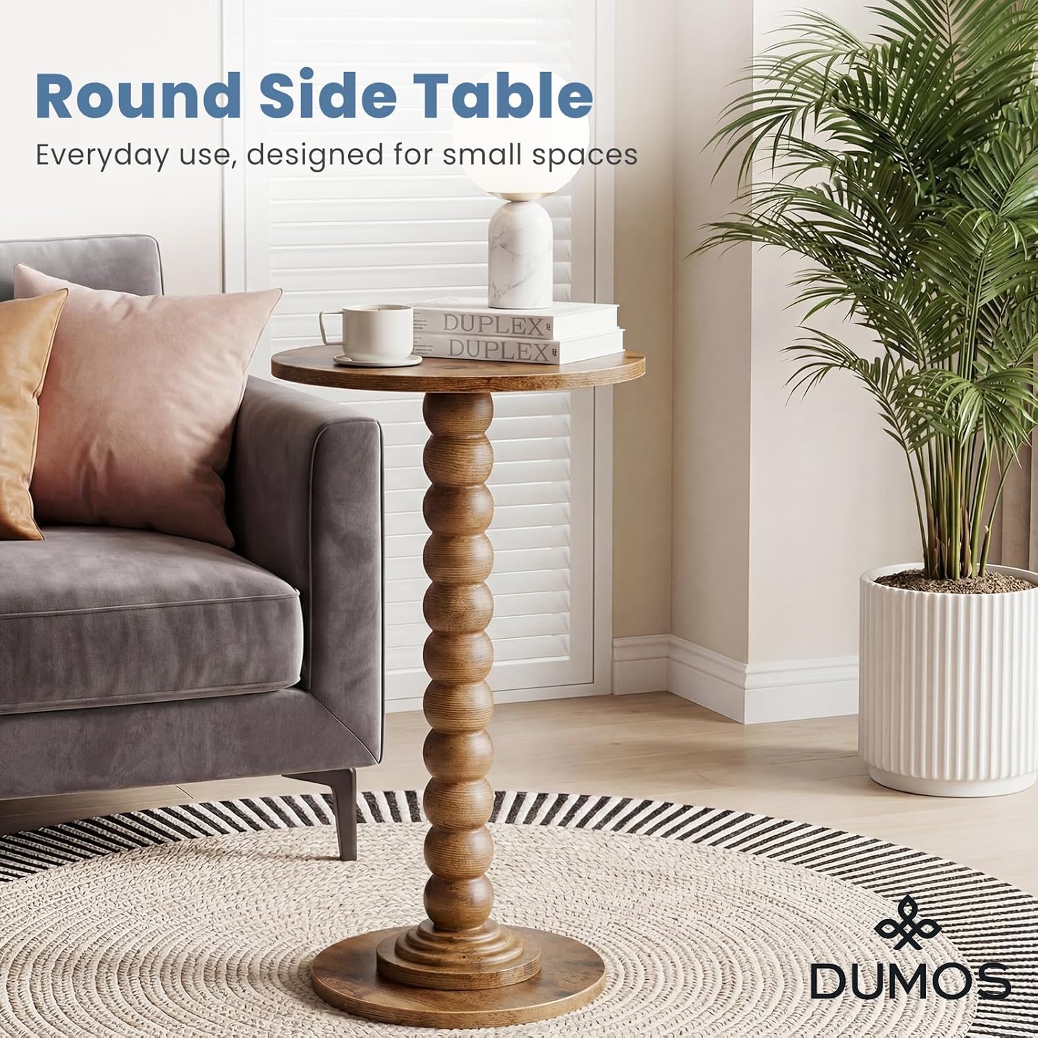 Round Side Table for Small Spaces, Modern Accent End Table with Solid Wood Leg, Versatile Drink Table for Living Room, Bedroom, Corners, Brown 2 Pack