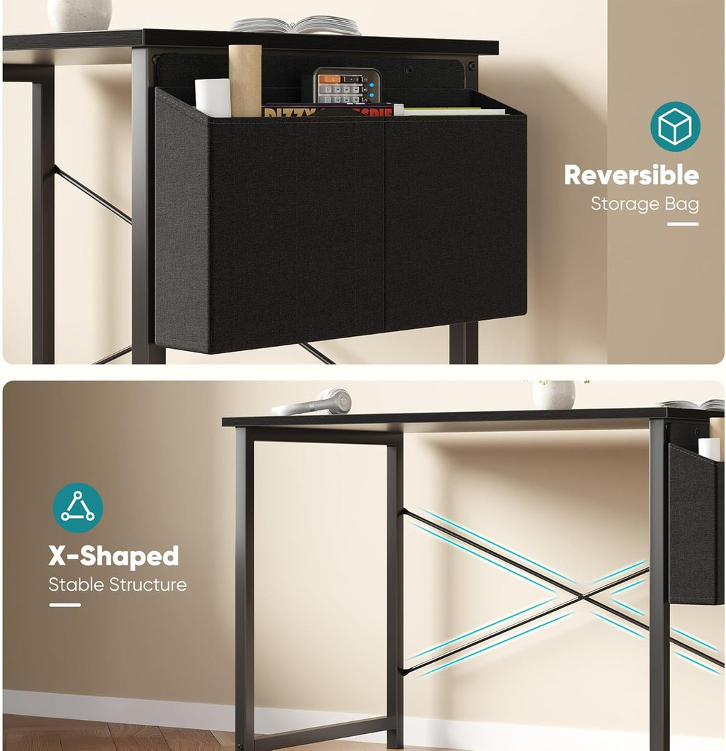 Computer Desk 31 Inch Home Office Desks for Small Spaces, Gaming Writing Study Work Table with Storage Bag and Headphone Hook for Bedroom, Black