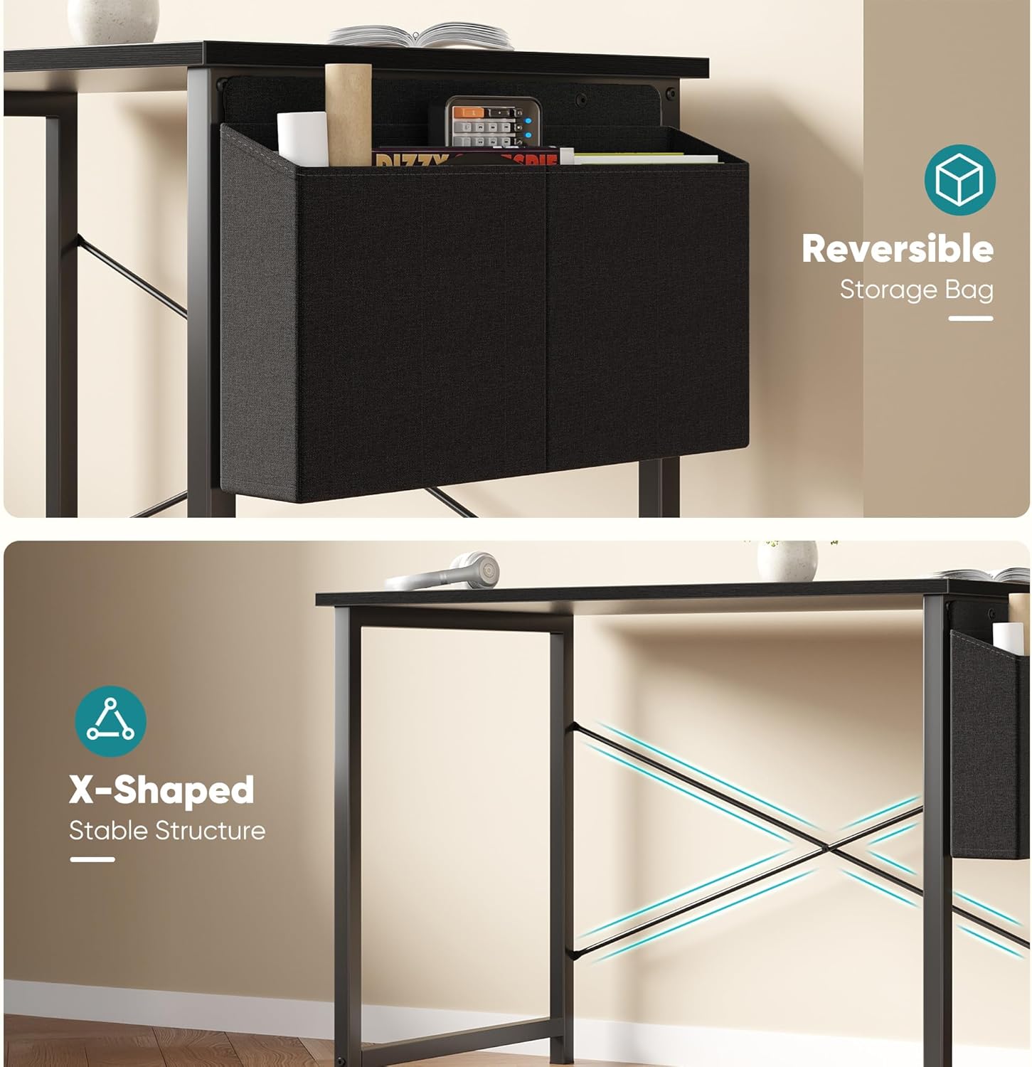 Computer Desk 31 Inch Home Office Desks for Small Spaces, Gaming Writing Study Work Table with Storage Bag and Headphone Hook for Bedroom, Black