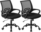 Office Desk Chair - Ergonomic Mid Back with Lumbar Support & Rocking Mode, Height Adjustable with Fixed Armrest, Storage Back for Computer, Gaming, Conference, Meeting, 360?? Swivel, Black