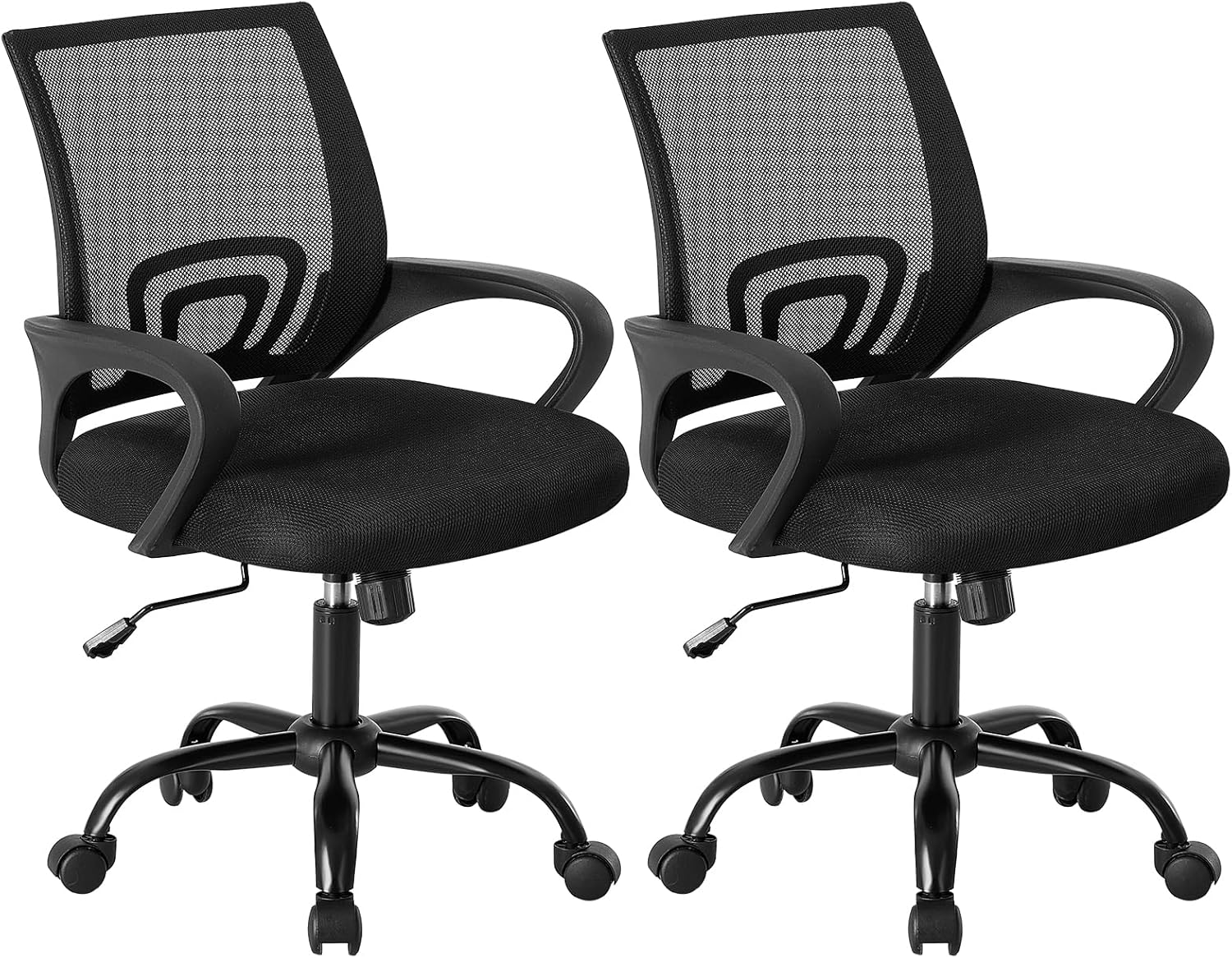 Office Desk Chair - Ergonomic Mid Back with Lumbar Support & Rocking Mode, Height Adjustable with Fixed Armrest, Storage Back for Computer, Gaming, Conference, Meeting Room, 360?? Swivel, Grey