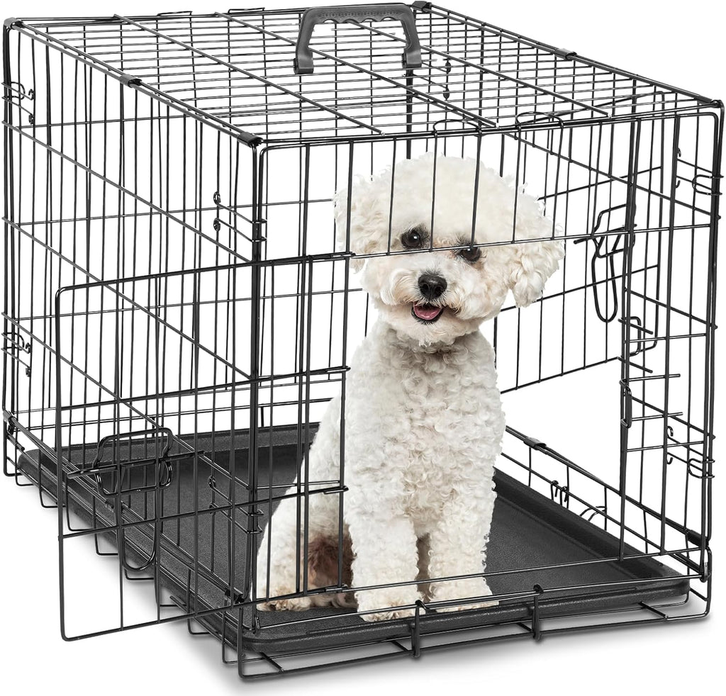 Dog Crate, 24 Inch Small Single Door Dog Cage with Plastic Leak-Proof Pan Tray, Folding Metal Wire Pet Kennel for Indoor, Outdoor, Travel