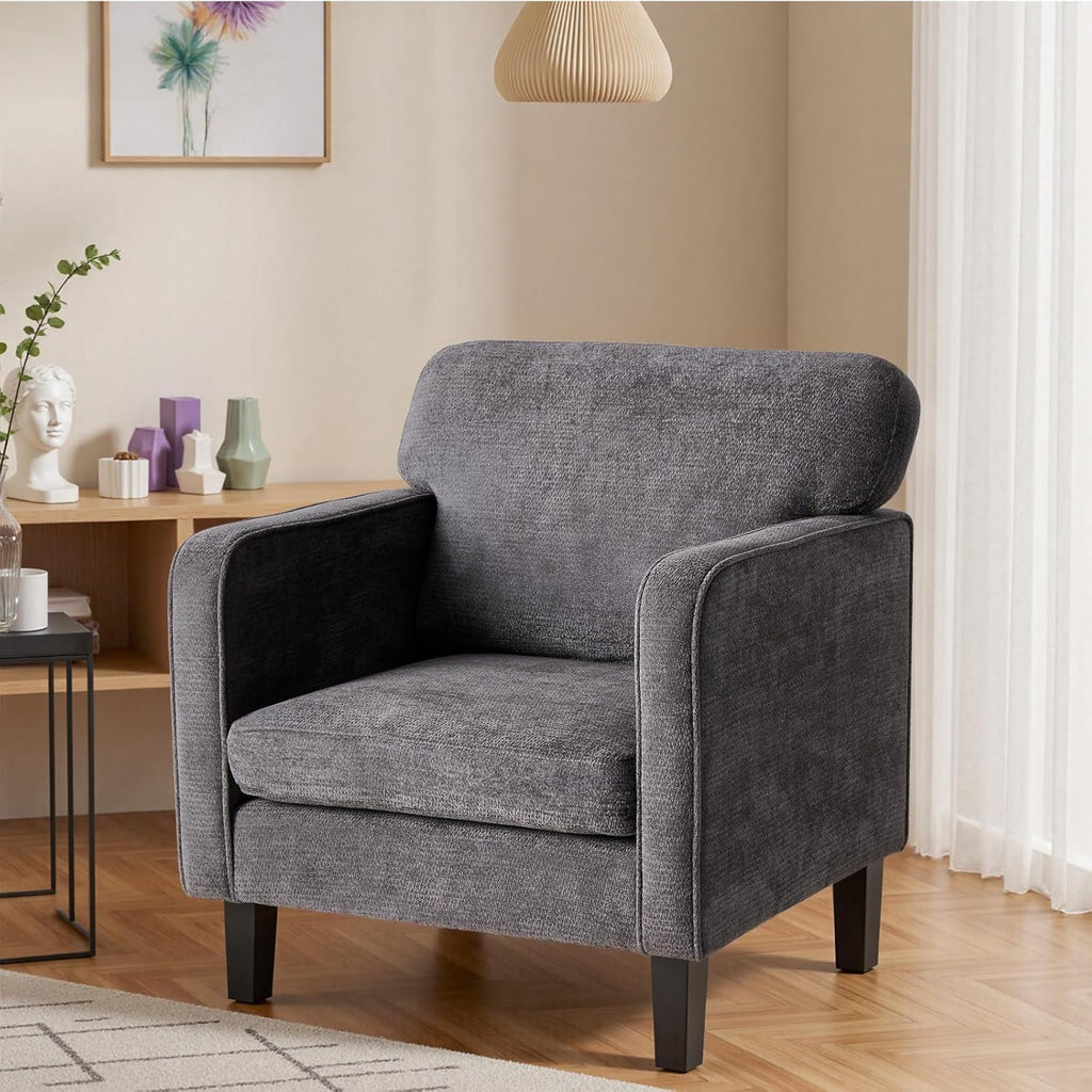 Modern Accent Chairs for Living Room, Corner Chairs for Adults, Reading Chair with Armrest and Backrest, Comfy Lounge Chairs for Bedroom Reception Waiting Room, Dark Grey 2 Pack