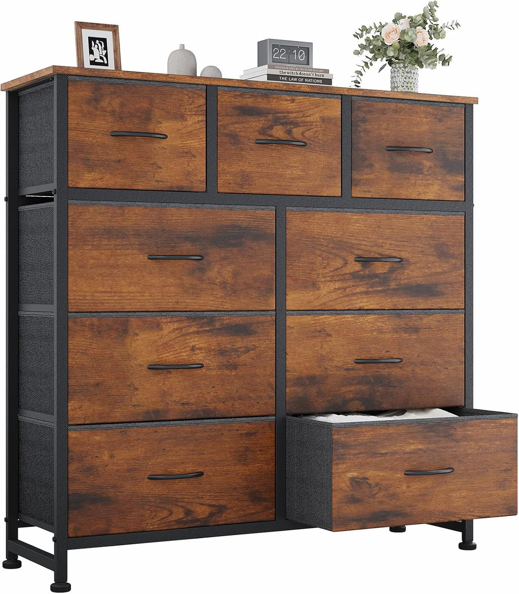 8 Drawer Storage Dresser with Wood Top - Wide Fabric Chest Organizer for Bedroom, Closet, Living Room,Tower Cabinet, TV Stand, Hallway Entryway Furniture,Grey