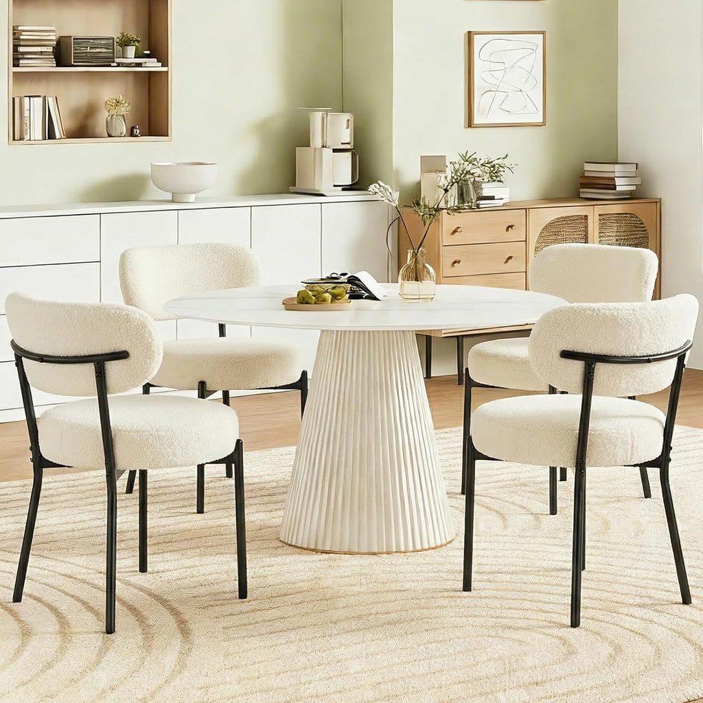 Dining Chairs Set of 6, Mid Century Modern Chair Round Upholstered Curved Backrest, Kitchen Vanity Living Room Chairs with Black Metal Legs, Orange