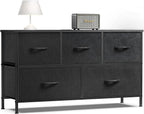 8 Drawer Dresser for Bedroom, Wide Fabric Storage Tower with Wooden Top and Metal Frame, Closet Chest Organizer Furniture, Living Room Hallway, Black