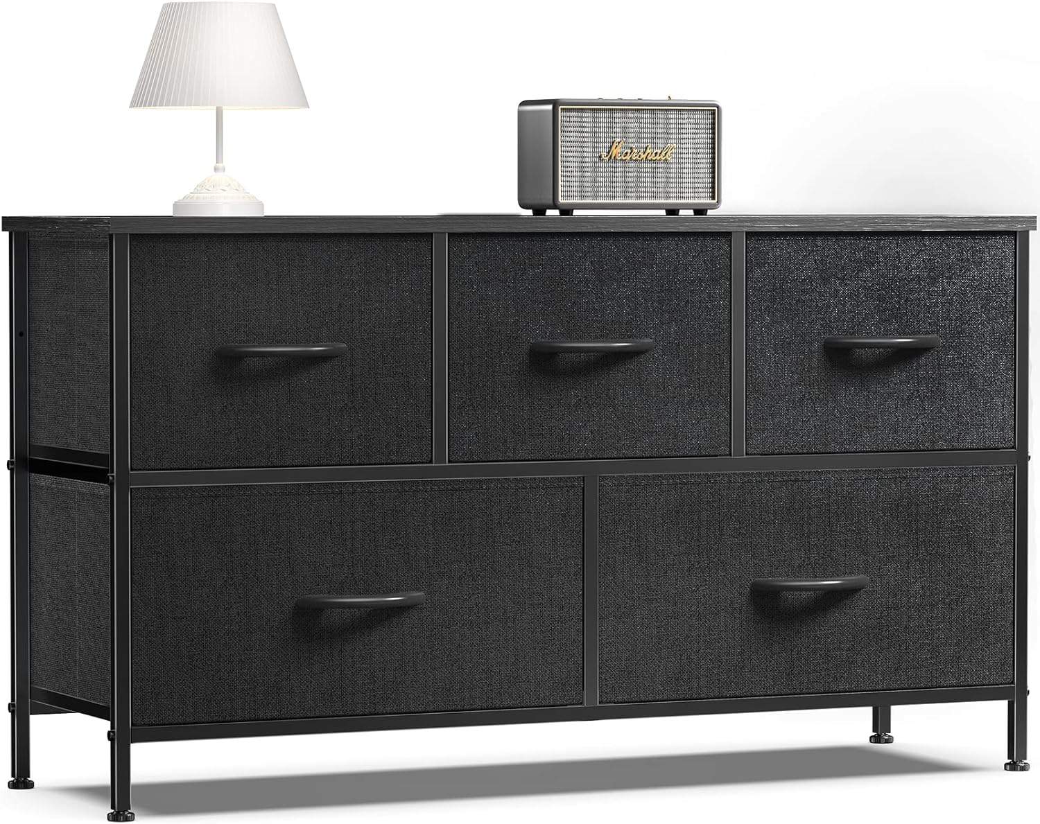 8 Drawer Dresser for Bedroom, Wide Fabric Storage Tower with Wooden Top and Metal Frame, Closet Chest Organizer Furniture, Living Room Hallway, Black