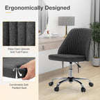 Armless Vanity Chair, Cute Comfy Home Office Desk Chair with Wheels, Modern Upholstered Task Computer Seat for Bedroom, Study, Makeup Vanity, Height Adjustable & Swivel, Drak Gray