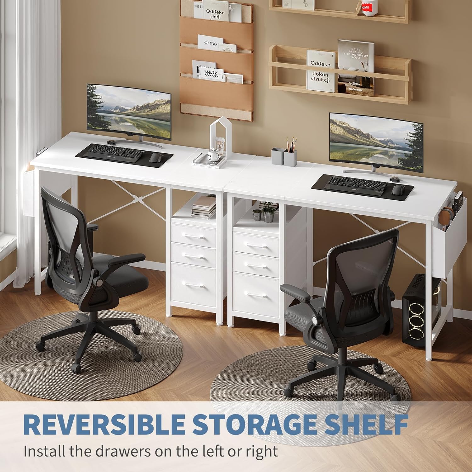 Computer Desk with Storage, Small Home Office Desk with 3 Fabric Drawers & Side Pocket, Space Saving Writing Desk for Apartment, Dorm, Gaming Workstation, 39 White