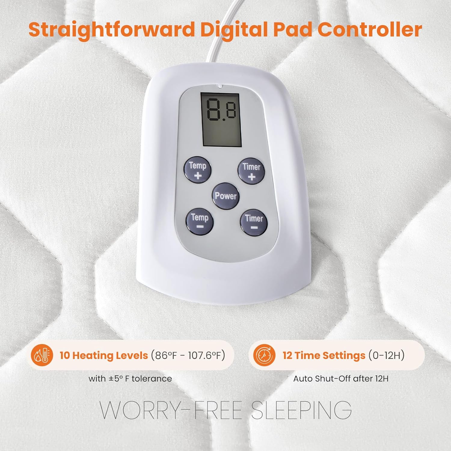 Heated Mattress Pad Twin Size (75??39??) ?C Quilted Electric Bed Warmer with 12 Heat Settings, 10?Hour Auto Shut?Off, Machine Washable, ETL Certified ?C White