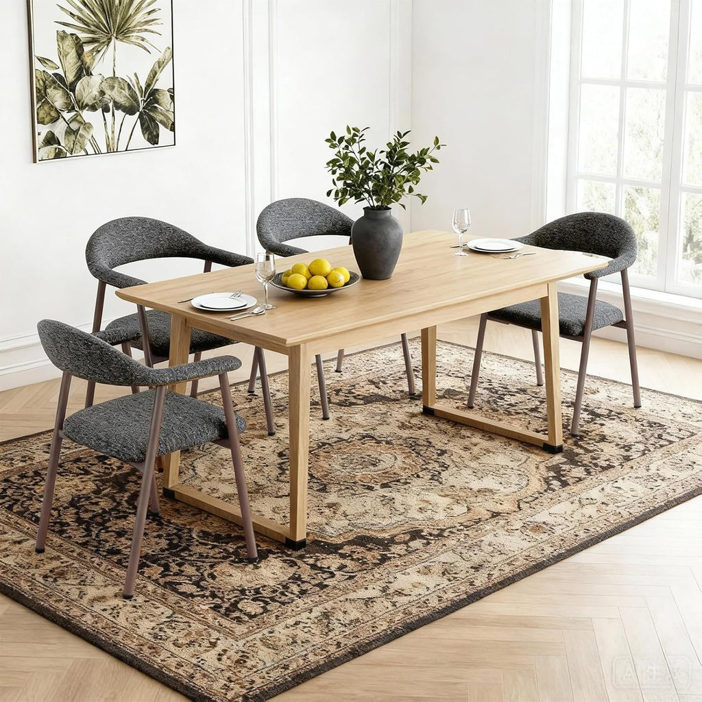 Dining Chairs Set of 2, Linen Fabric Upholstered Kitchen Side Chairs with Curved Backrest & Metal Legs, Modern Farmhouse Accent Chairs for Dining Room Kitchen Living Room Cafe, Gray