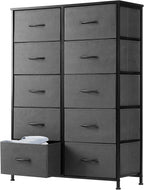 8 Drawer Dresser for Bedroom, Fabric Storage Organizer with Sturdy Metal Frame, Wooden Top Chest of Drawers for Closet Entryway Guest Room,Matte Black