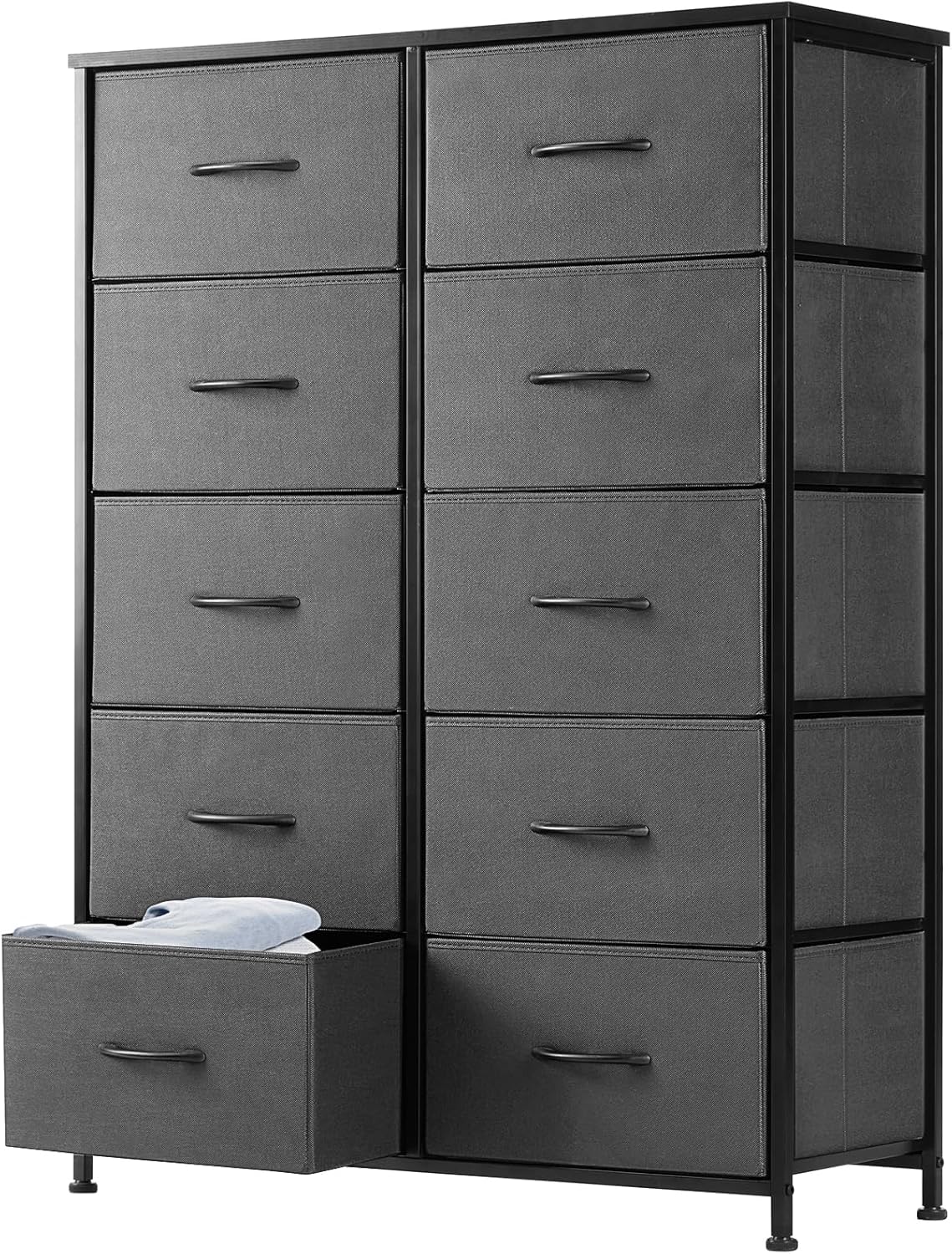 8 Drawer Dresser for Bedroom, Fabric Storage Organizer with Sturdy Metal Frame, Wooden Top Chest of Drawers for Closet Entryway Guest Room,Matte Black