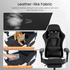 Computer Gaming Chair - Ergonomic Desk Chair with Footrest and Lumbar Support, High Back Height Adjustable Task Chair with Linkage Armrests and Headrest, 360?? Swivel Wheels, Black