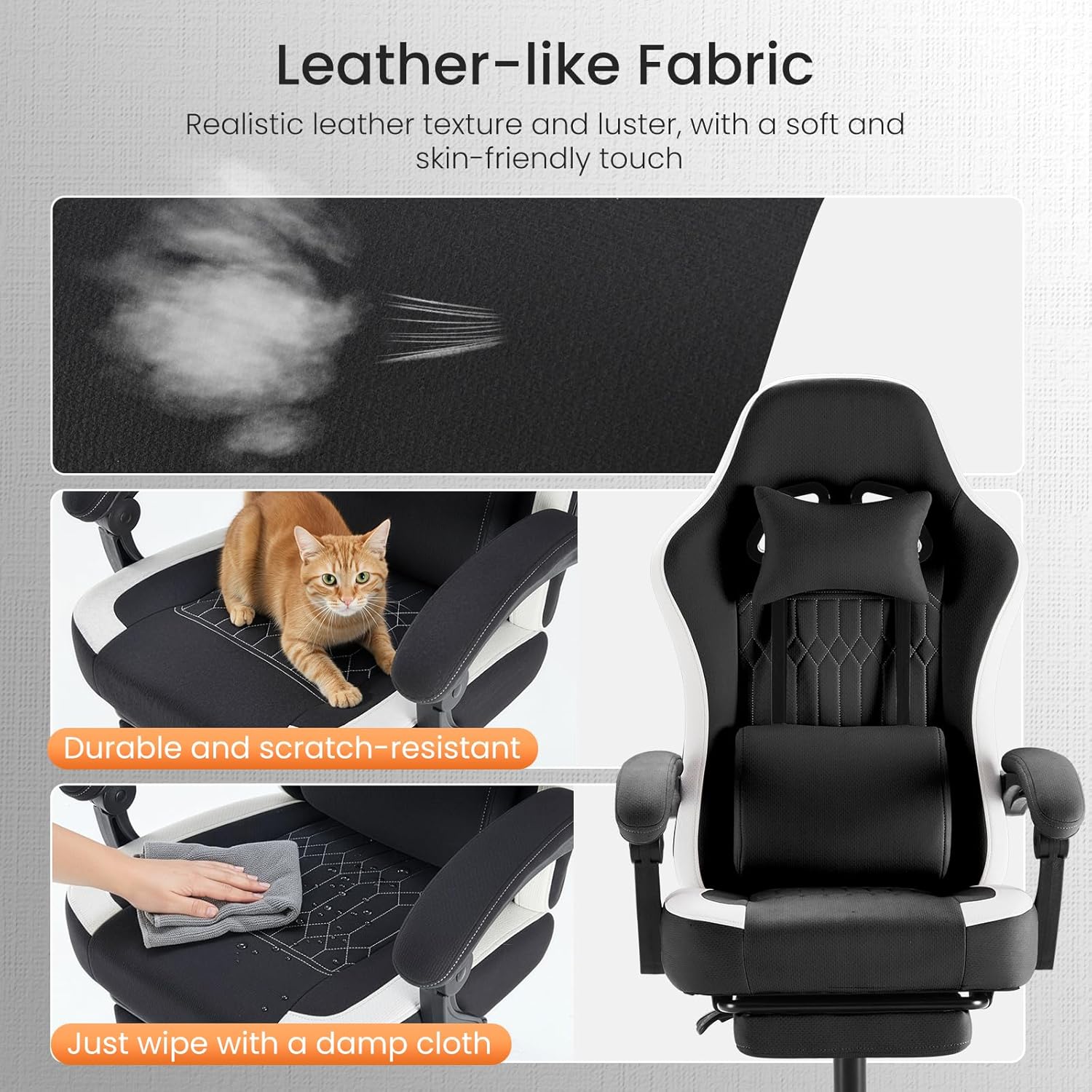 Computer Gaming Chair - Ergonomic Desk Chair with Footrest and Lumbar Support, High Back Height Adjustable Task Chair with Linkage Armrests and Headrest, 360?? Swivel Wheels, Black