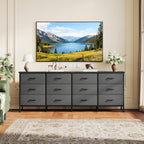 TV Stand 7 Drawer Dresser for Bedroom with Storage TV Stands for Living Room Black, Farmhouse Entertainment Center Media Console Table with Metal Frame Adjustable Feet