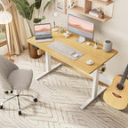 Electric Standing Desk Adjustable Height, 40x24 Inch Sit Stand Up Home Office Desks Memory Computer Workstation PC Work Table with Preset Splice Wood Board Metal Frame, Oak