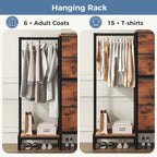 Dresser with Hanging Rack, 4-in-1 Fabric Dresser for Bedroom, Closet Organizer with Clothes Rack, Shoe Rack & Hooks, Tall Storage Tower for Small Spaces, Apartment, Dorm, Rustic Brown