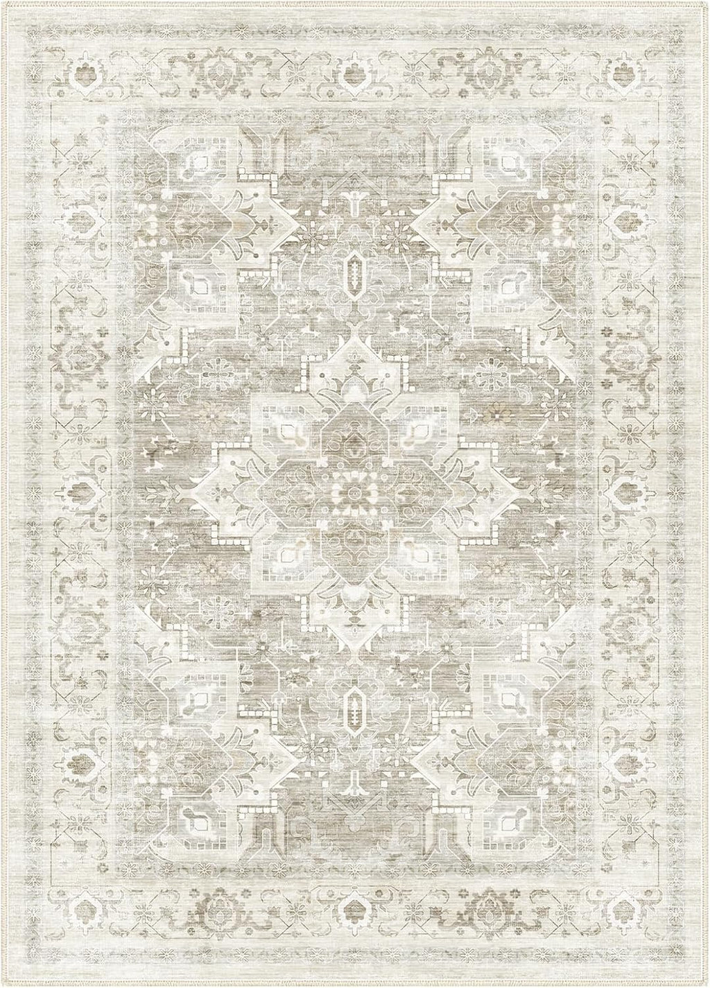 9x12 FT Large Area Rug for Living Room, Machine Washable Low-Pile Rug with Non-Slip Backing, Durable Edge Binding for Bedroom, Dining Room, Vintage Beige