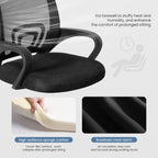 Office Desk Chair - Ergonomic Mid Back with Lumbar Support & Rocking Mode, Height Adjustable with Fixed Armrest, Storage Back for Computer, Gaming, Conference, Meeting, 360?? Swivel, Black
