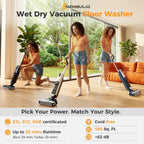 Wet Dry Vacuum Cleaner, Cordless All-in-One Vac Mops, Vacuum Mop with Self-Cleaning System, Dual Water Tank Design, Tangle-Free Brush, Dual-Edge Cleaning, 35-Min Runtime