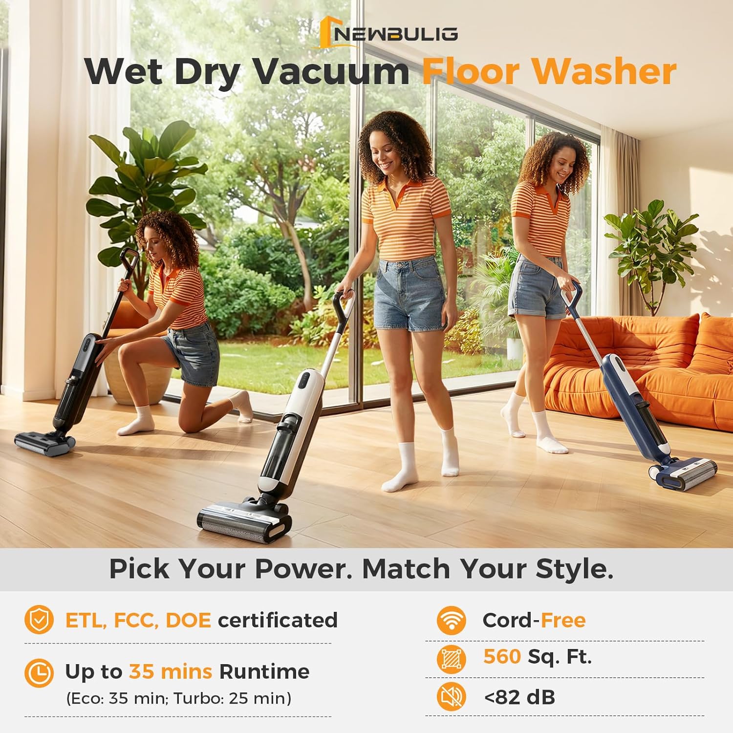 Wet Dry Vacuum Cleaner, Cordless All-in-One Vac Mops, Vacuum Mop with Self-Cleaning System, Dual Water Tank Design, Tangle-Free Brush, Dual-Edge Cleaning, 35-Min Runtime