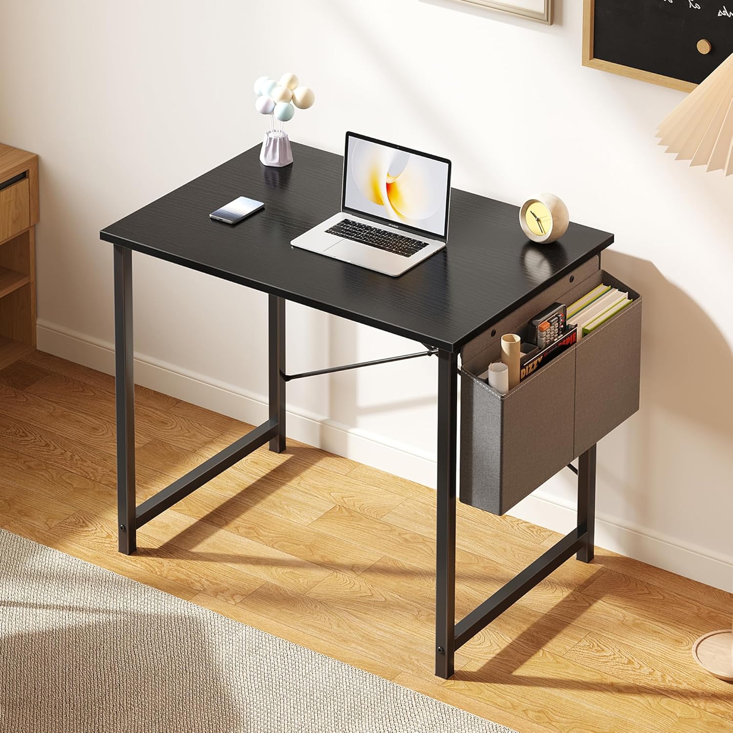 Computer Desk 31 Inch Home Office Desks for Small Spaces, Gaming Writing Study Work Table with Storage Bag for Bedroom, Black