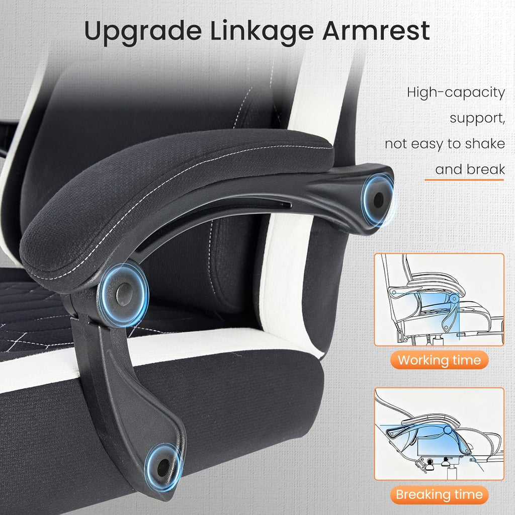 Computer Gaming Chair - Ergonomic Desk Chair with Footrest and Lumbar Support, High Back Height Adjustable Task Chair with Linkage Armrests and Headrest, 360?? Swivel Wheels, Black