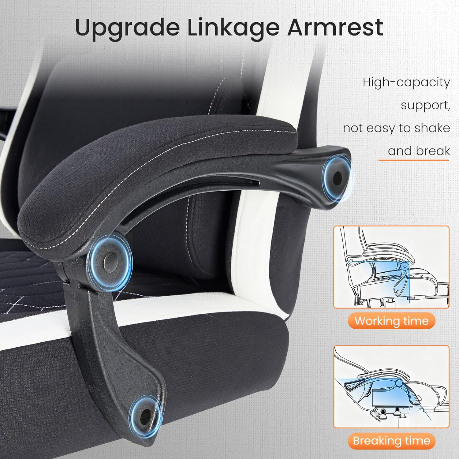 Computer Gaming Chair - Ergonomic Desk Chair with Footrest and Lumbar Support, High Back Height Adjustable Task Chair with Linkage Armrests and Headrest, 360?? Swivel Wheels, Black