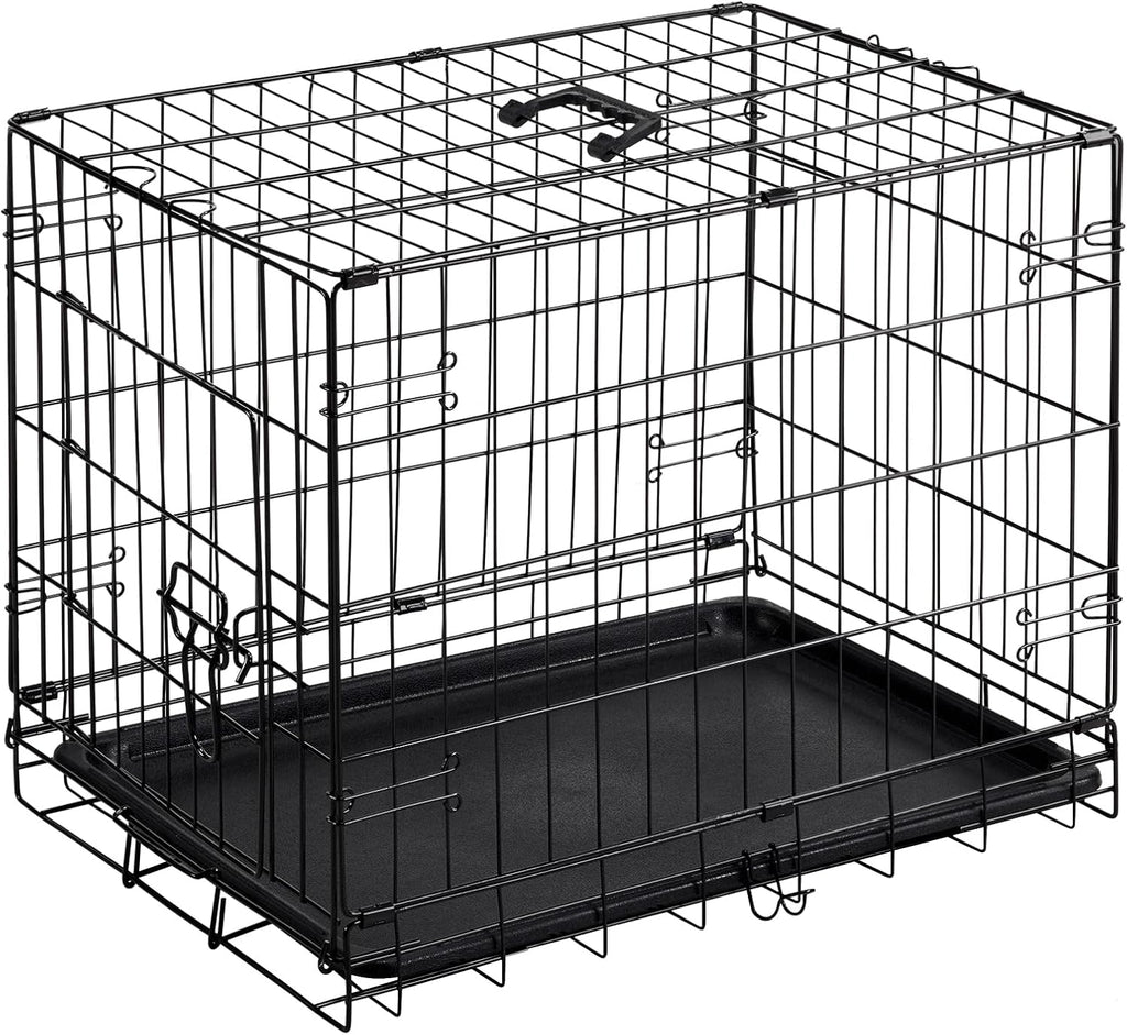 Dog Crate, 24 Inch Small Single Door Dog Cage with Plastic Leak-Proof Pan Tray, Folding Metal Wire Pet Kennel for Indoor, Outdoor, Travel