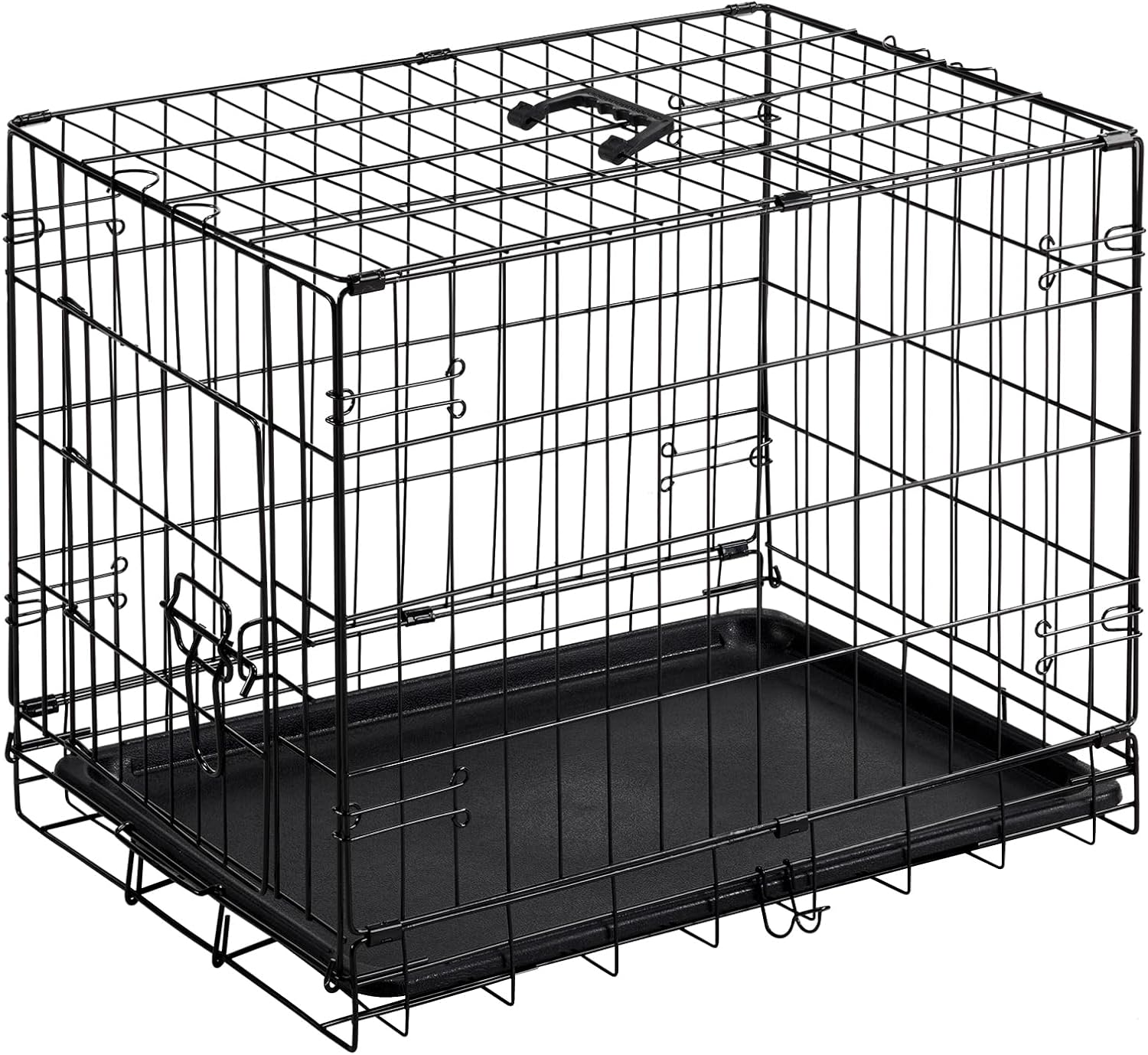 Dog Crate, 24 Inch Small Single Door Dog Cage with Plastic Leak-Proof Pan Tray, Folding Metal Wire Pet Kennel for Indoor, Outdoor, Travel