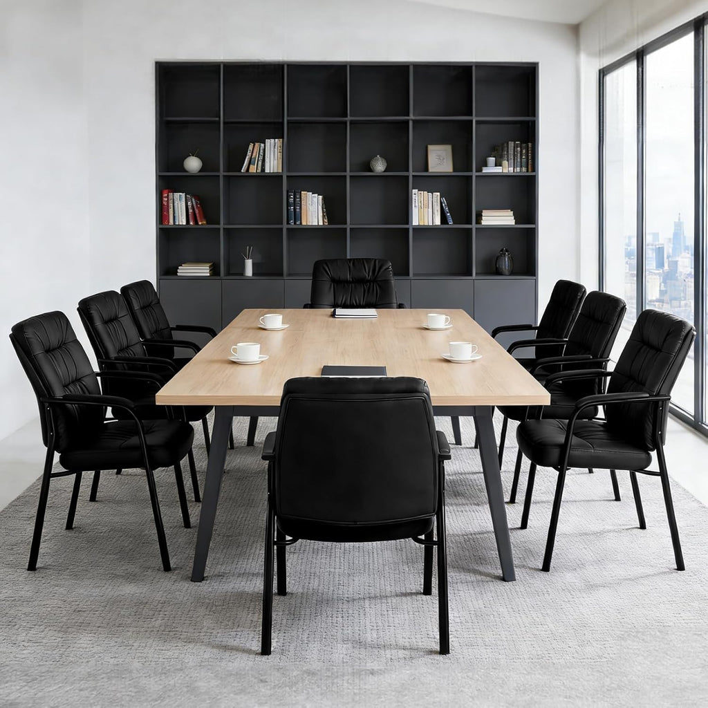 Waiting Room Guest Chair Set of 6, Leather Ergonomic Office Desk Reception Chair No Wheels with Padded Armrest for Conference Lobby Medical Waiting Area Bedroom, Black