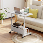 31.5 Manual Standing Desk, Height Adjustable Mobile Computer Desk with Lockable Wheels & 2-Tier Storage, Rolling Laptop Table for Small Spaces & Home Office, White