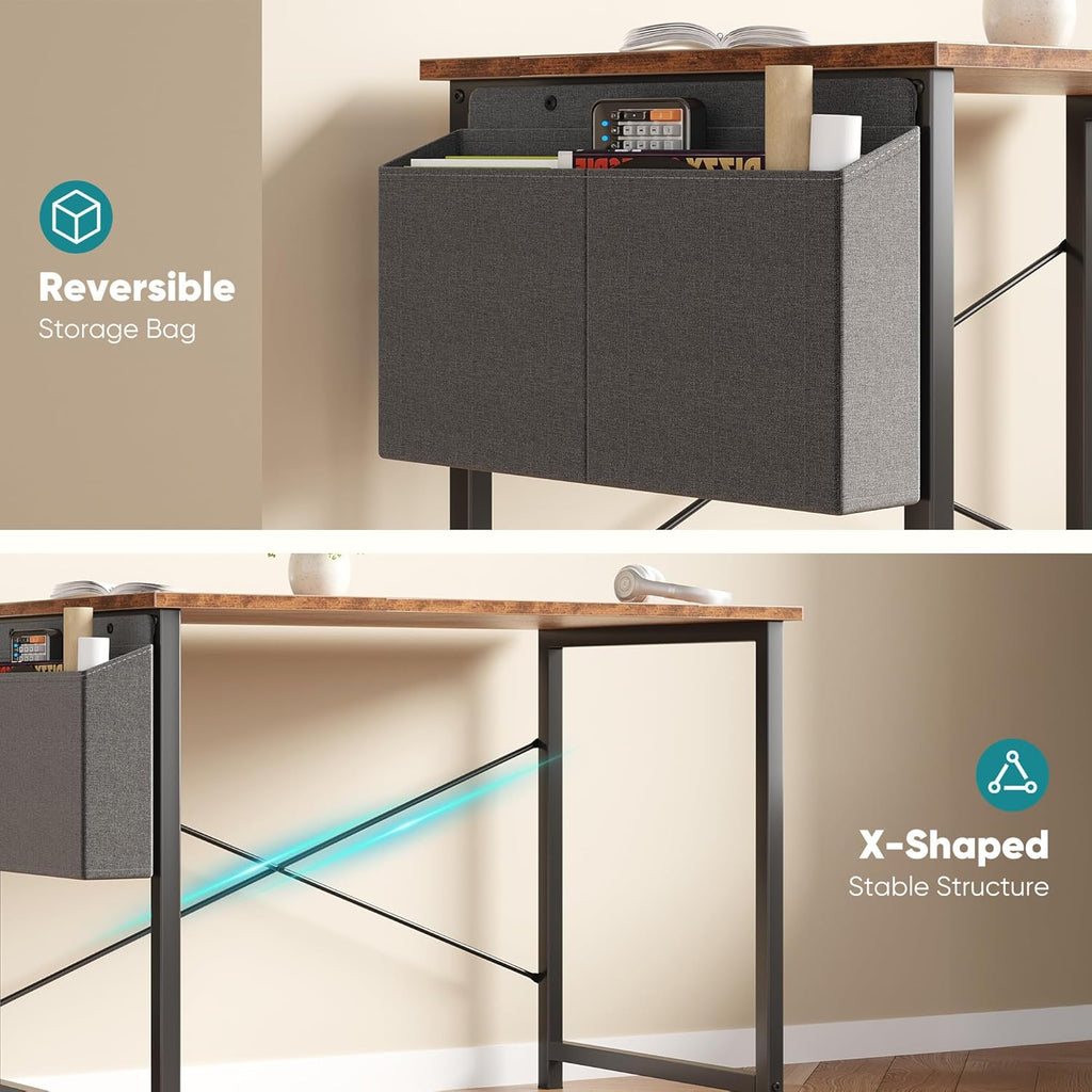 Computer Desk 31 Inch Home Office Desks for Small Spaces, Gaming Writing Study Work Table with Storage Bag for Bedroom, Rustic Brown