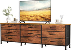 TV Stands for Living Room Furniture with 9 Fabric Drawers, Long Entertainment Center Up to 75 Inch TV, Media Console Table with Storage for Bedroom, Adjustable Feet, Grey.