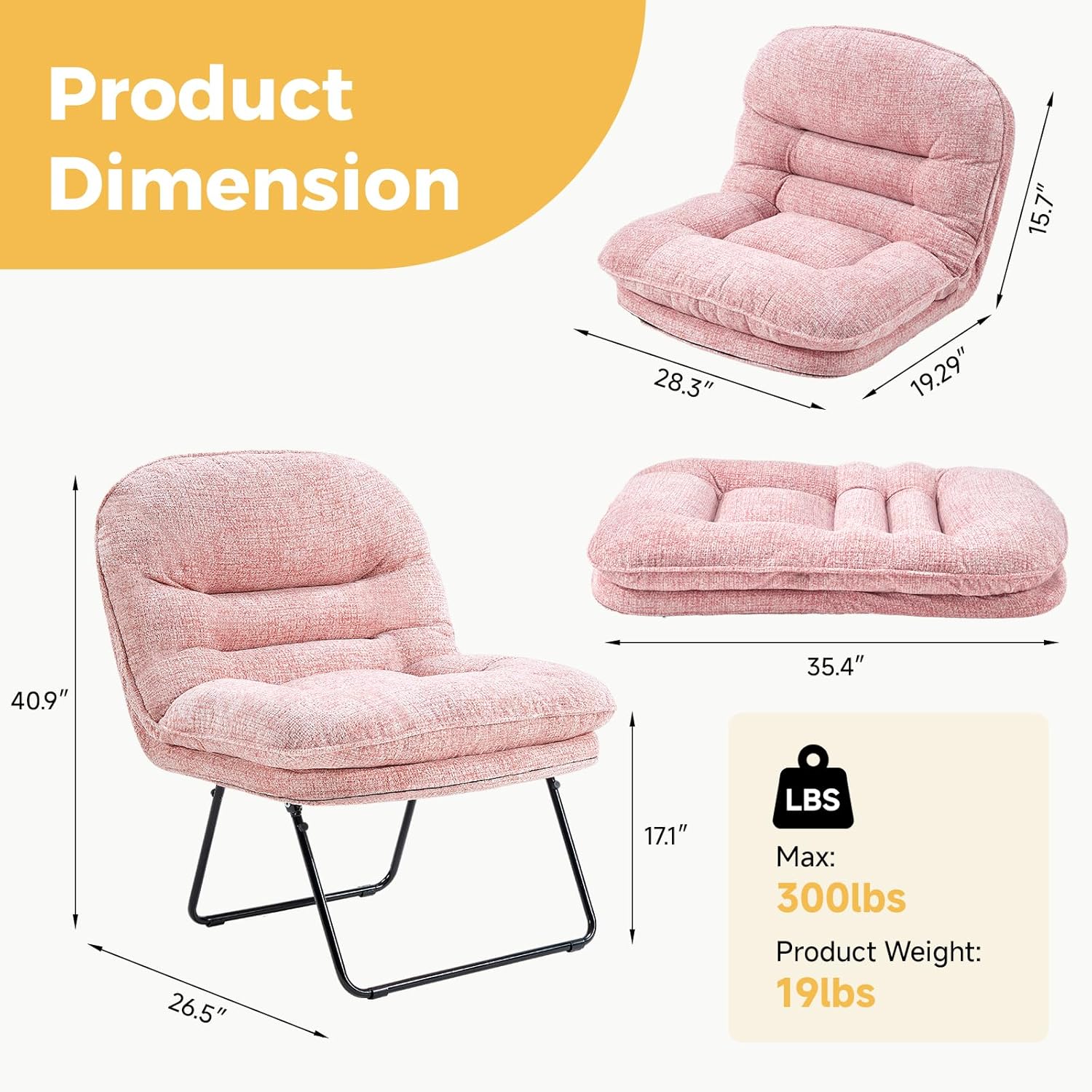 Comfy Saucer Chair,Foldable Padded Chairs for Bedroom, Dorm & Gaming, Foldable Fashion Floor Chair with Back Support for Small Spaces,Dark Pink