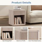 22.7 Modern Night Stand with Drawer and Open Shelf, Mid Century Bedside Table for Bedroom, Wood End Table with Fluted Front, Sturdy Compact Sofa Side Table, White Oak