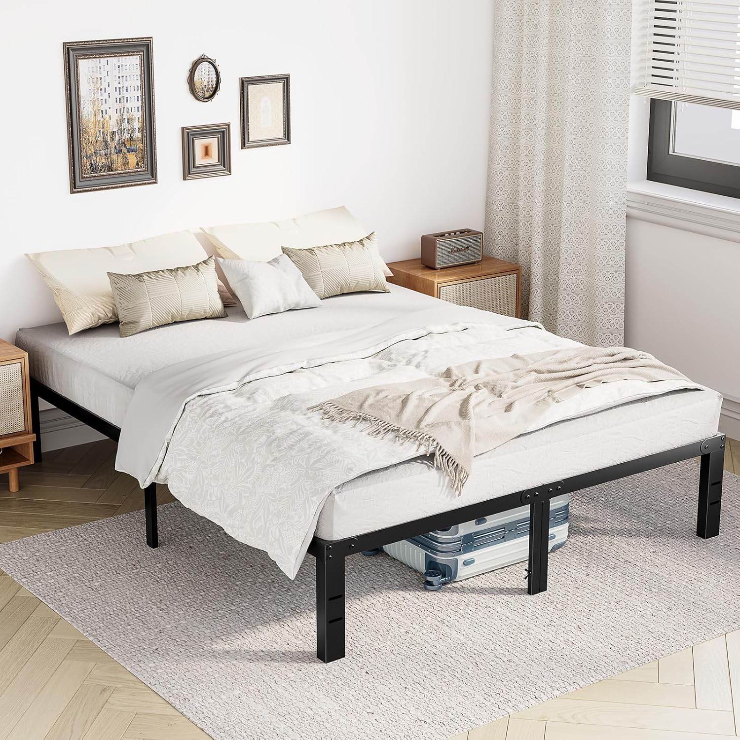 King Size Bed Frame - Metal Platform Bed Frames Mattress Foundation with Steel Slat Support, No Box Spring Needed, Storage Space Under Base, Easy Assembly, Black