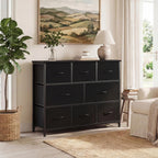 TV Stand, Dresser with 8 Fabric Drawers, Spacious Storage Tower for Closet, TV Stand with Wood Top and Mental Frame, Storage Unit for Living Rooms, Bedroom and Entryway, Black