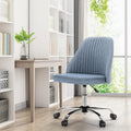 Armless Vanity Chair, Cute Comfy Home Office Desk Chair with Wheels, Modern Upholstered Task Computer Seat for Bedroom, Study, Makeup Vanity, Height Adjustable & Swivel, Blue