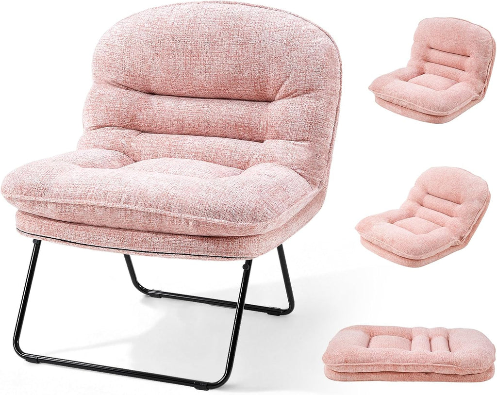 Comfy Saucer Chair,PU Leather Foldable Chairs for Bedroom, Dorm & Gaming, Fashion Floor Chair with Back Support for Small Spaces,Snow White