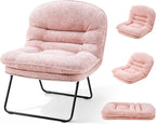 Comfy Saucer Chair,PU Leather Foldable Chairs for Bedroom, Dorm & Gaming, Fashion Floor Chair with Back Support for Small Spaces,Snow White