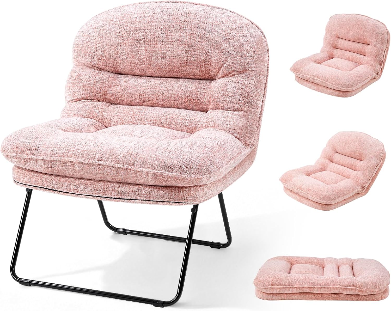 Comfy Saucer Chair,PU Leather Foldable Chairs for Bedroom, Dorm & Gaming, Fashion Floor Chair with Back Support for Small Spaces,Snow White