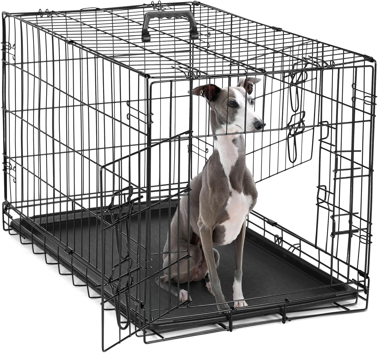 Dog Crate, 24 Inch Small Single Door Dog Cage with Plastic Leak-Proof Pan Tray, Folding Metal Wire Pet Kennel for Indoor, Outdoor, Travel