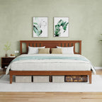 Queen Size Wood Bed Frame with Headboard, Solid Natural Wooden Platform Bed Base, Heavy Duty Slat Support Mattress Foundation, No Box Spring Needed, Low-Profile Design