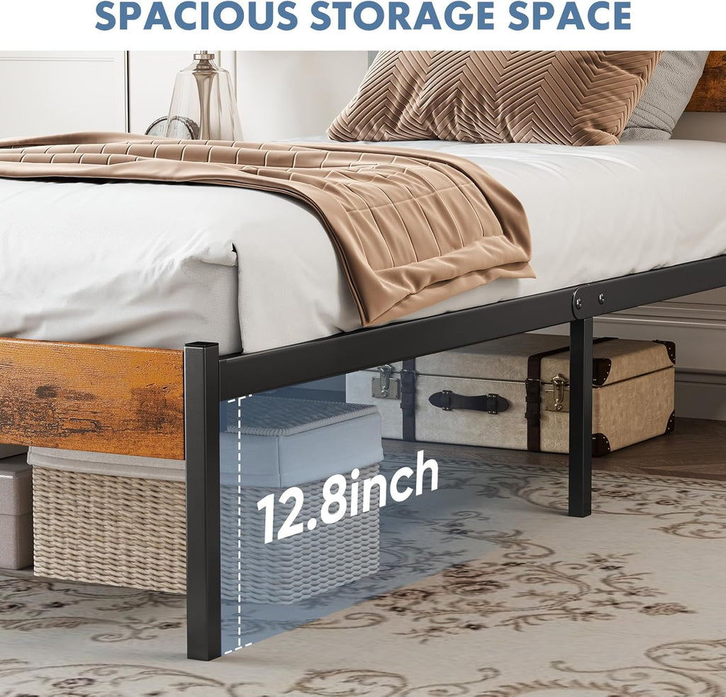 Twin Size Metal Platform Bed Frame - Mattress Foundation with Headboard and and Footboard, No Box Spring Needed with 700LBS Sturdy Wooden Slats Support, Noise Free, Easy Assembly