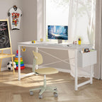 Computer Desk 55 Inch Home Office Desks for Small Spaces, Gaming Writing Study Work Table with Storage Bag and Headphone Hook for Bedroom, White
