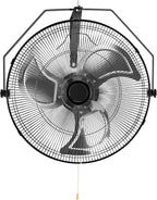 20 Inch Wall Mount Fan, 3400 CFM, 3-Speed High Velocity Fan, Vertical & Horizontal Adjustable Tilt for Industrial, Commercial, Warehouse, Greenhouse, Black