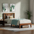 Twin Size Wood Bed Frame with Headboard, Solid Natural Wooden Platform Bed Base, Heavy Duty Slat Support Mattress Foundation, No Box Spring Needed, Low-Profile Design