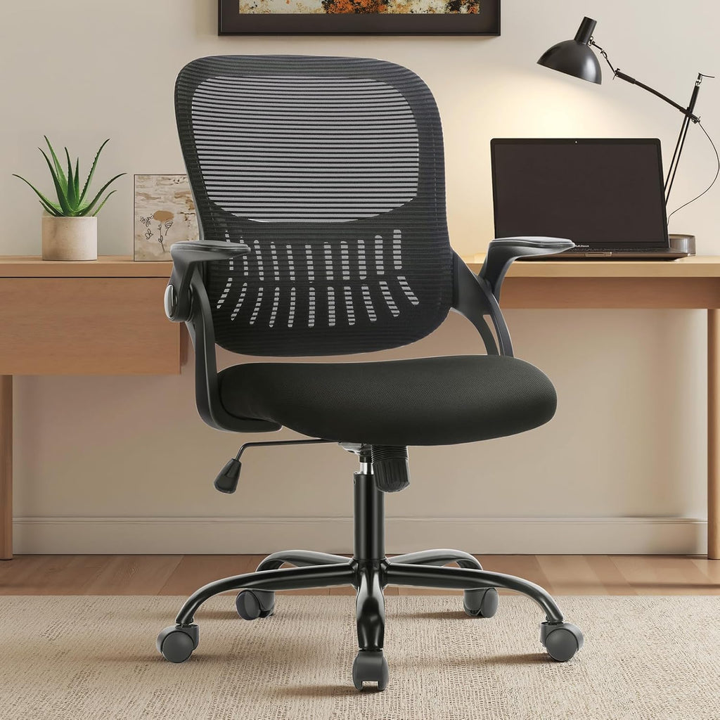 Home Office Managerial Executive Chair, High-Back Mesh with Adjustable Headrest, Flip-up Armrest Comfortable Lumbar Support, Comfy Arms for Bedroom,Study,Student